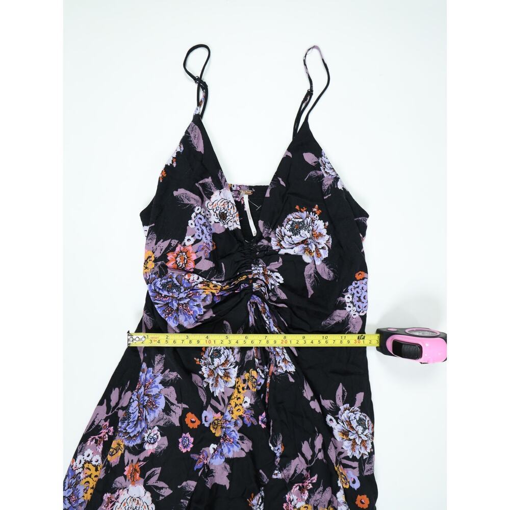 Free People Black Floral Mini Dress Boho Ruched Tie Front Festival Babydoll S - Picture 13 of 16